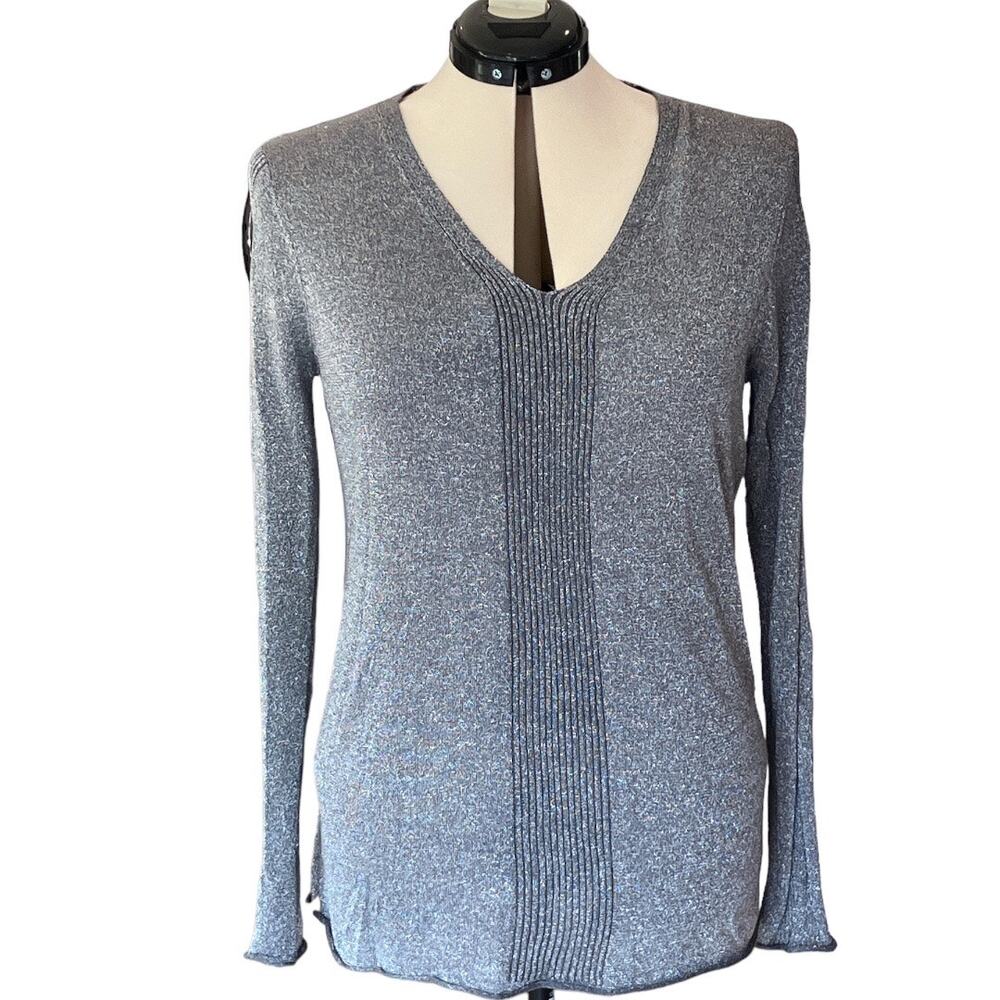 NYDJ Not Your Daughter's Jeans Long Sleeve Top Pewter Sparkle Size Petite Large